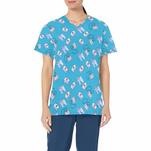 Nurse19  Women's V Neck Scrub Top Nurse Uniform with Deep Front Pockets