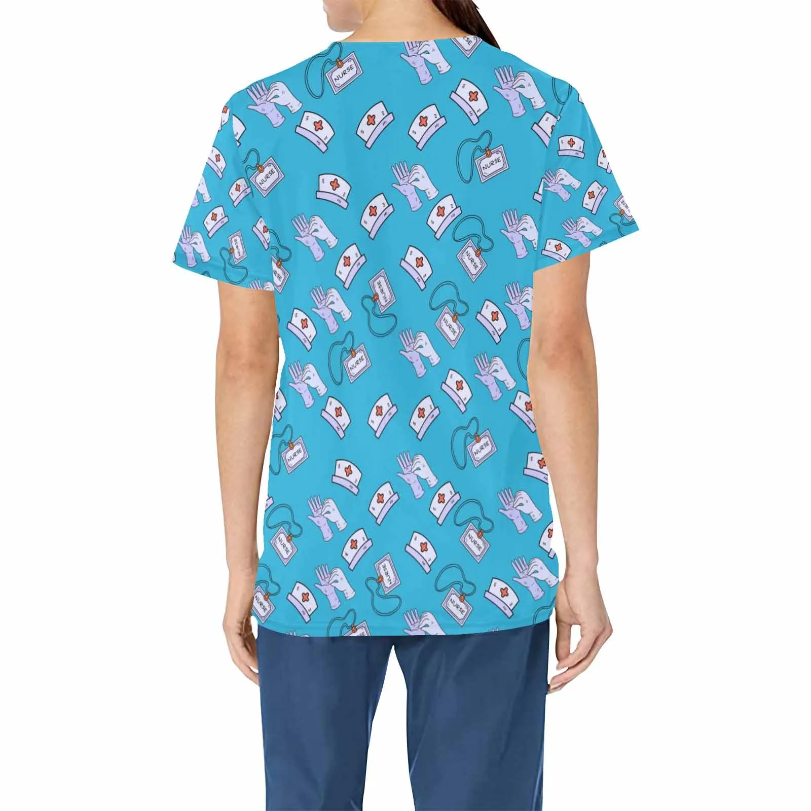 Nurse19  Women's V Neck Scrub Top Nurse Uniform with Deep Front Pockets