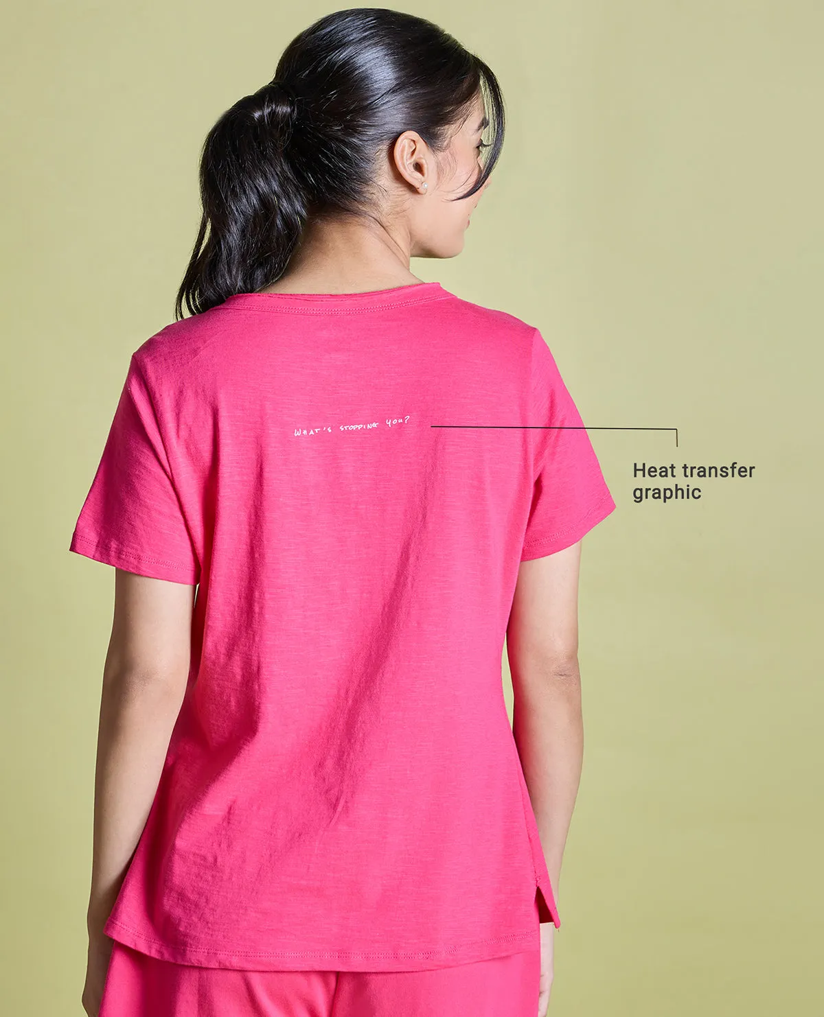 Nykd All Day V Neck Slub Cotton tee - NYLE512 - Raspberry sorbet