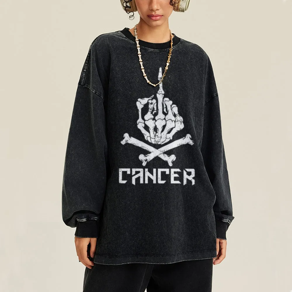 Oversized Vintage Washed Cancer Skull Graphic Sweatshirt