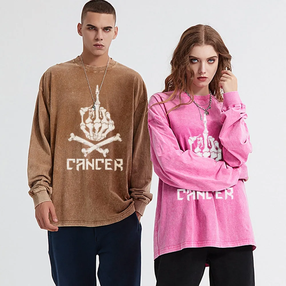 Oversized Vintage Washed Cancer Skull Graphic Sweatshirt