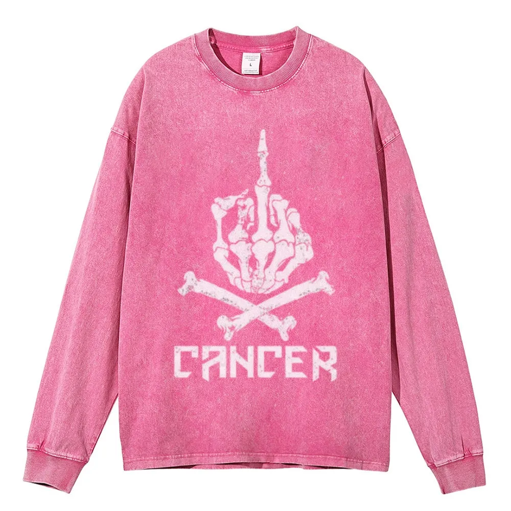 Oversized Vintage Washed Cancer Skull Graphic Sweatshirt