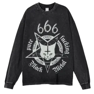 Oversized Vintage Washed CHAOS Cat Graphic Sweatshirt