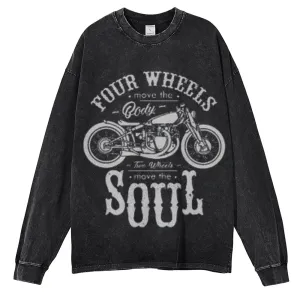 Oversized Vintage Washed FOR HHEELS MOVE THE SOUL Motorcycle Graphic Sweatshirt