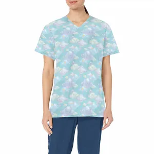 Pastel Clouds  Women's V Neck Scrub Top Nurse Uniform with Deep Front Pockets