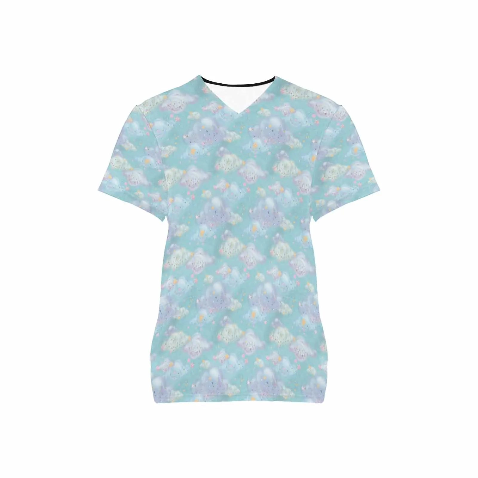 Pastel Clouds  Women's V Neck Scrub Top Nurse Uniform with Deep Front Pockets