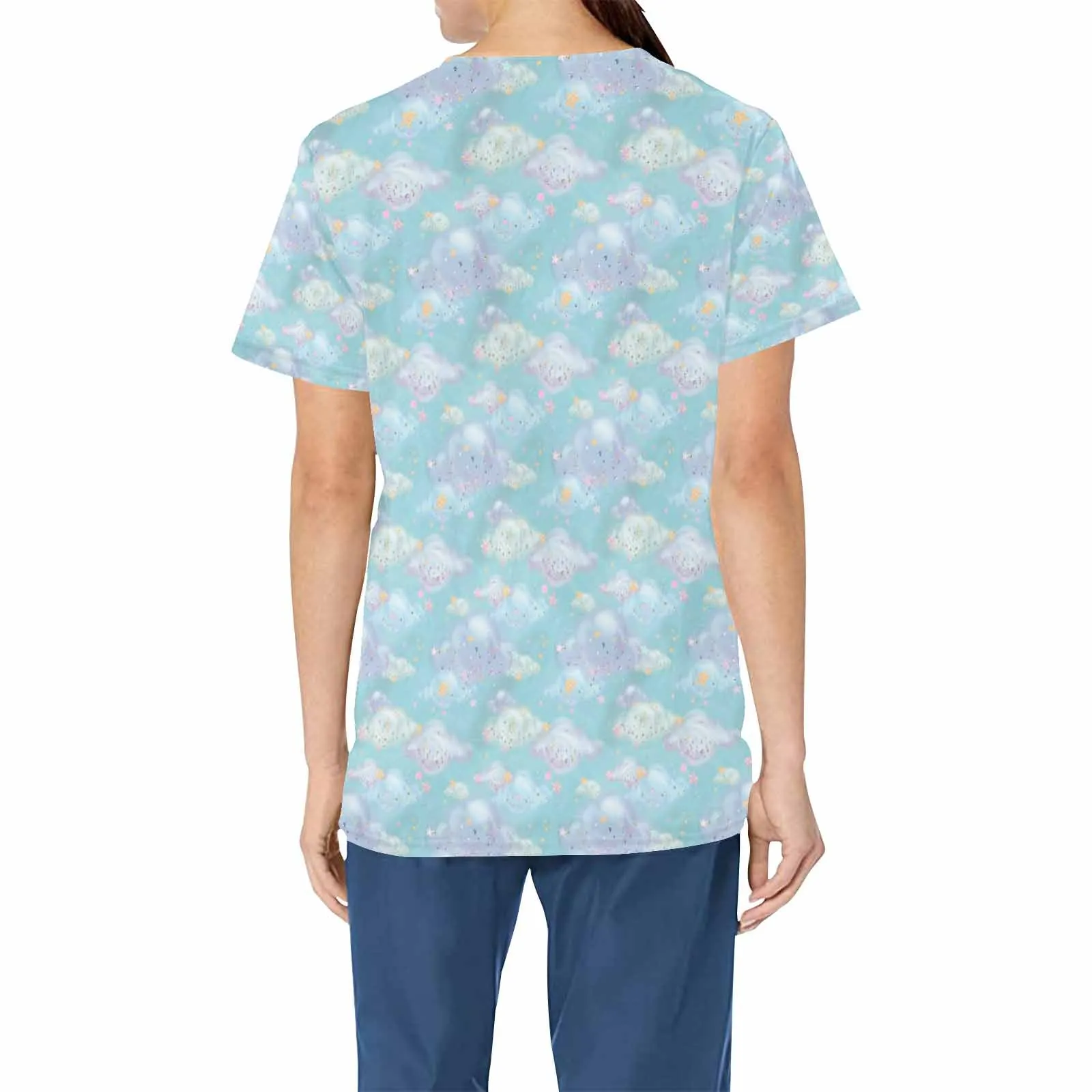 Pastel Clouds  Women's V Neck Scrub Top Nurse Uniform with Deep Front Pockets