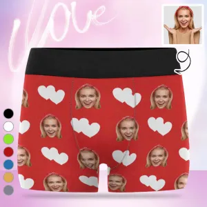 Personalized Men's Boxer Briefs Custom Face Love Heart Red Underwear for Boyfriend Husband Men Best Gift for Him