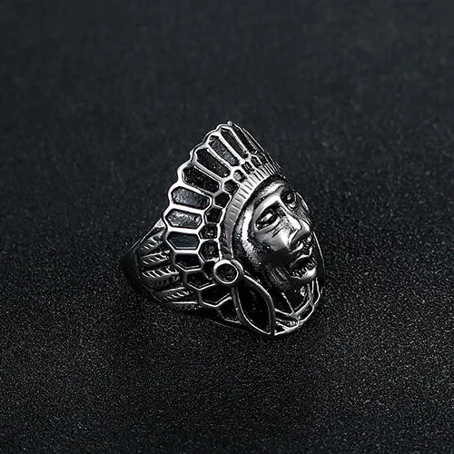 Personalized Retro Punk Skull Ring in Titanium Steel for Men – Indian Chief Index Finger Design