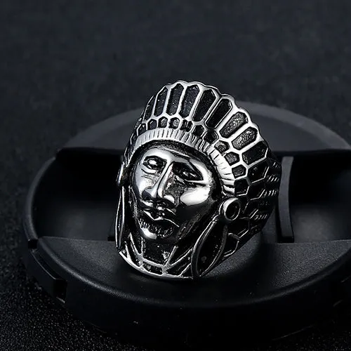 Personalized Retro Punk Skull Ring in Titanium Steel for Men – Indian Chief Index Finger Design