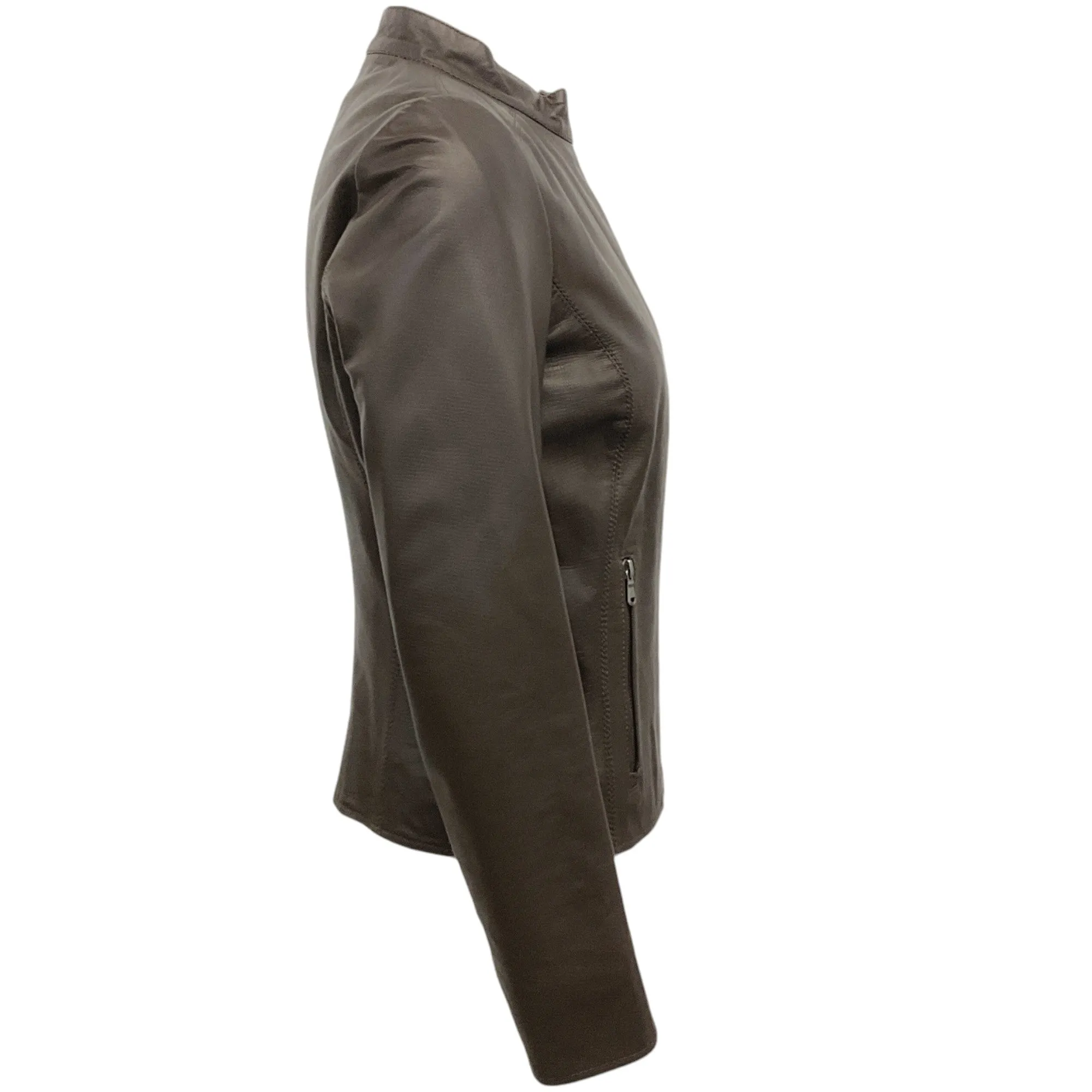 Peserico Brown Leather Moto Jacket