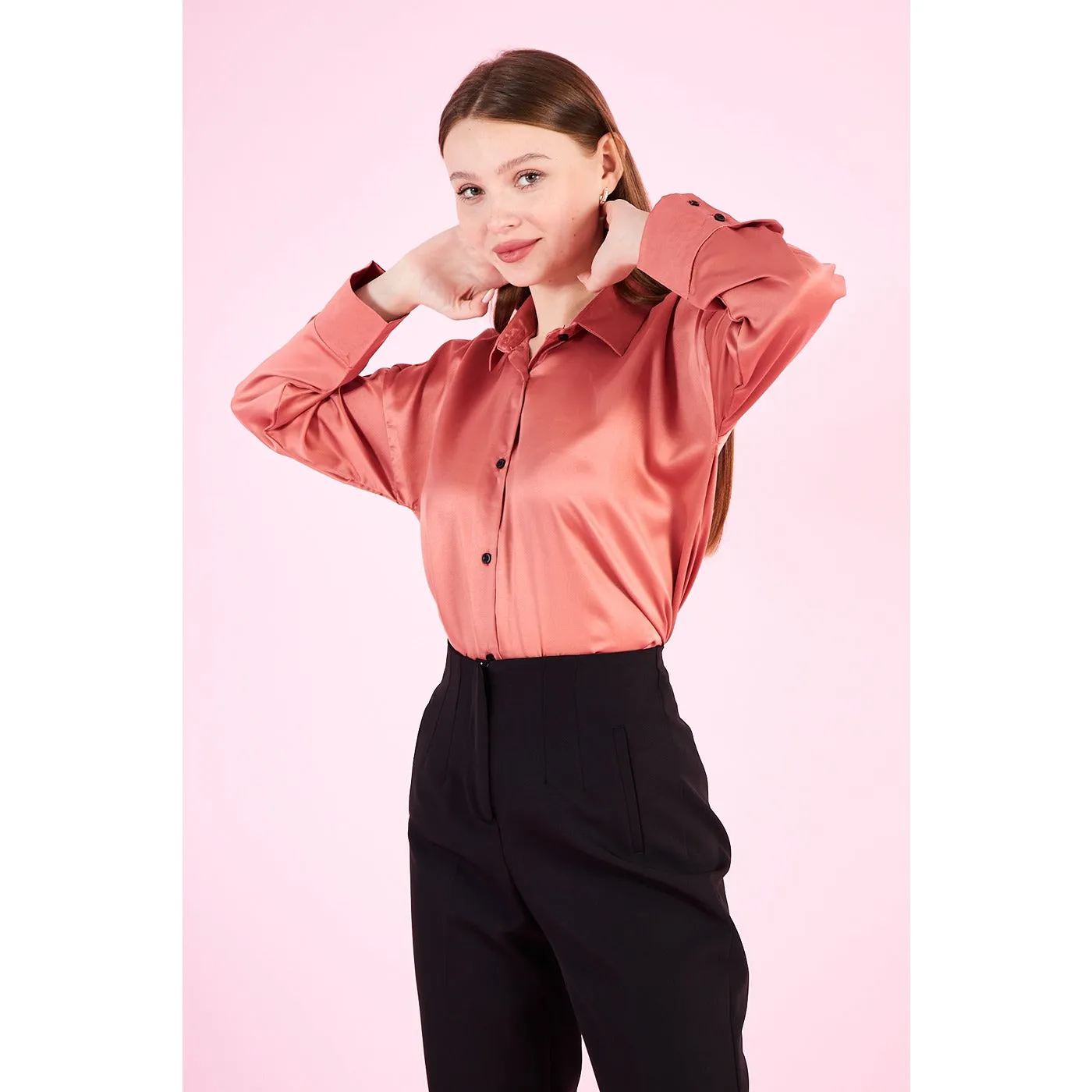 Pink Button Down Satin Shirt