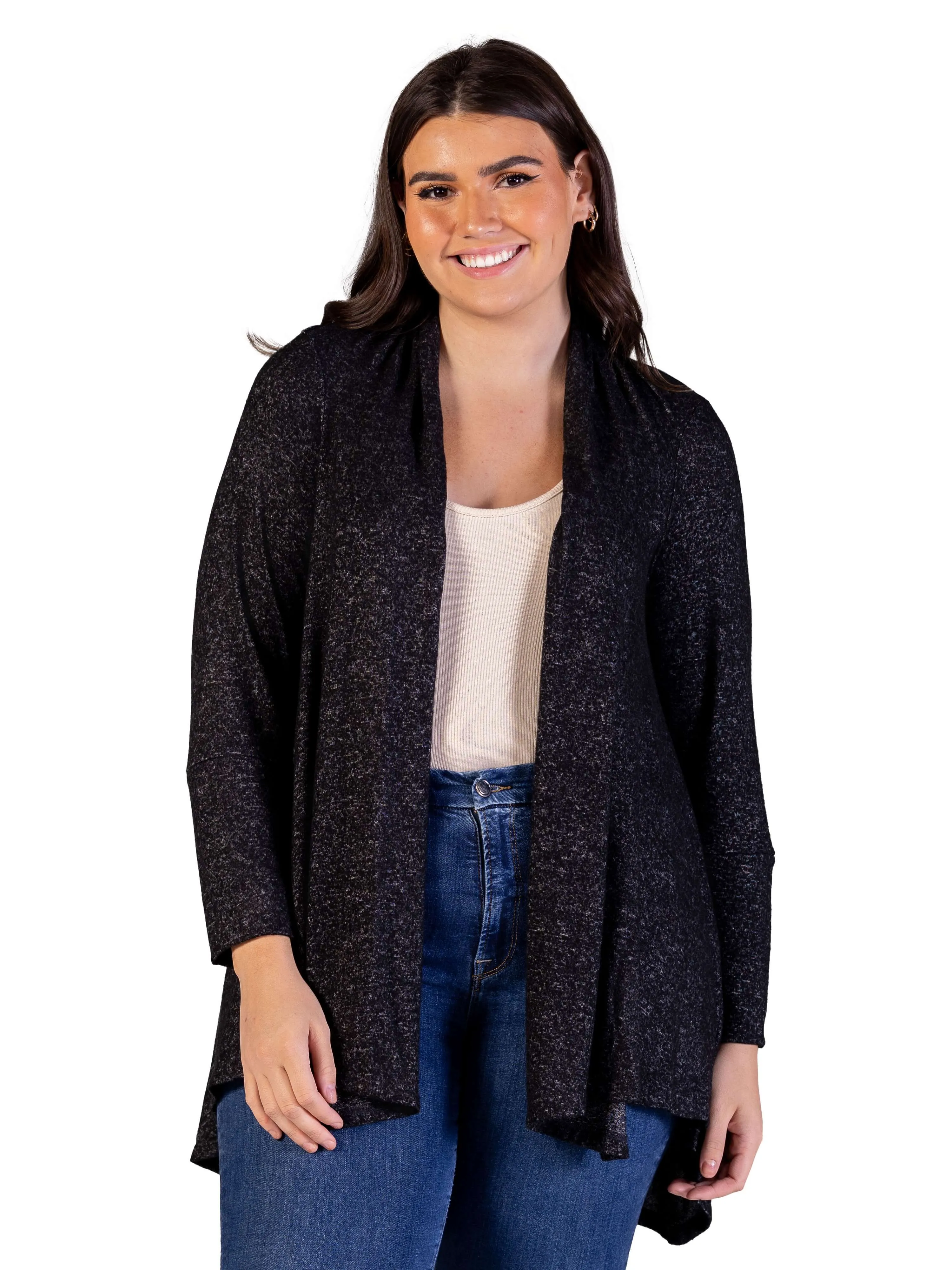 Plus Size Open Front Long Sleeve High Low Cozy Cardigan