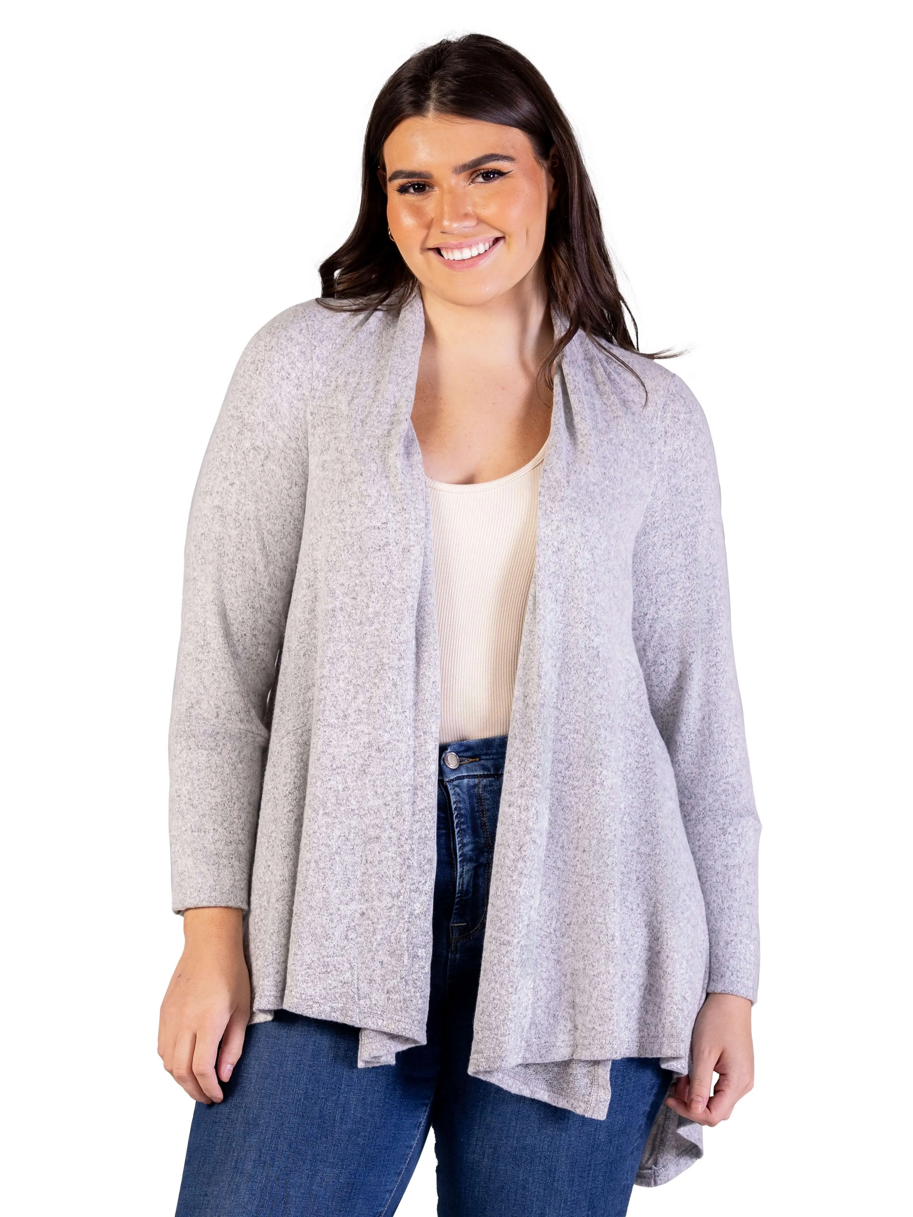 Plus Size Open Front Long Sleeve High Low Cozy Cardigan