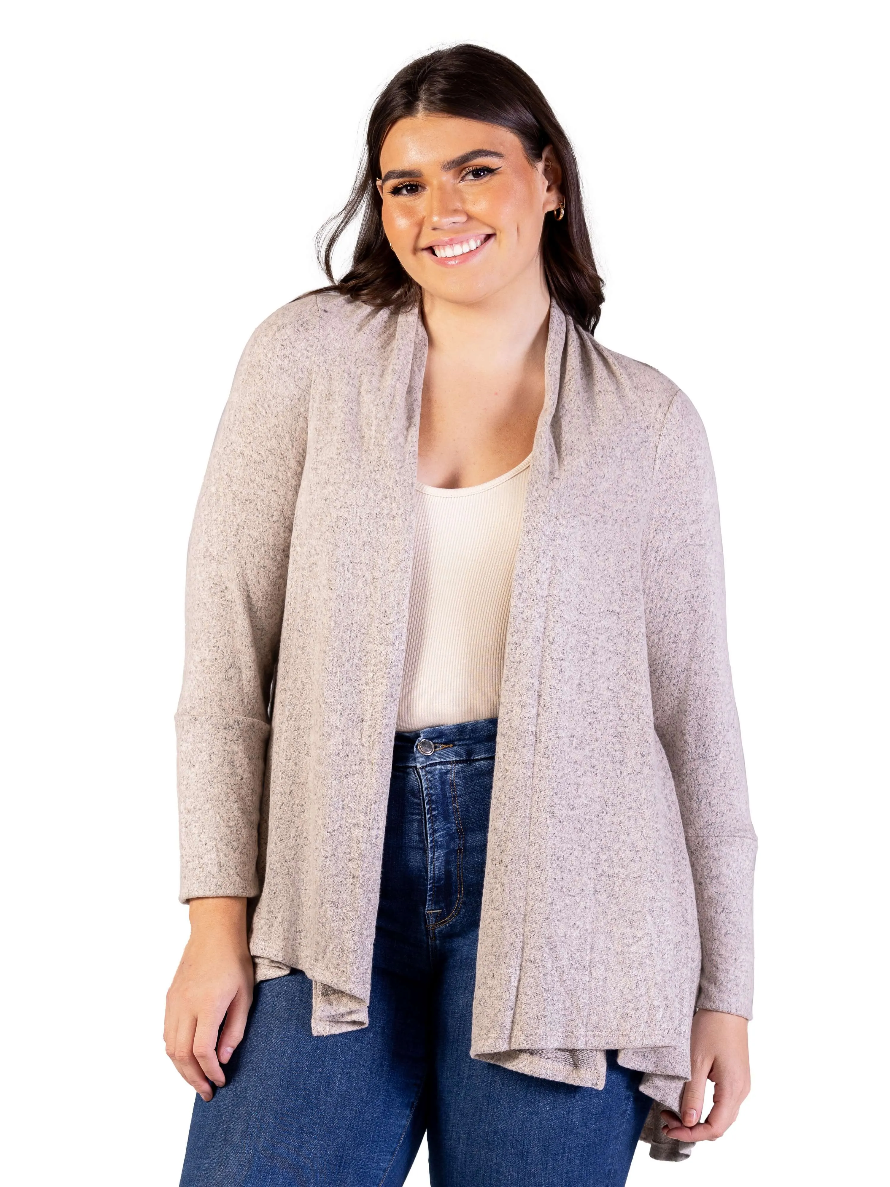 Plus Size Open Front Long Sleeve High Low Cozy Cardigan