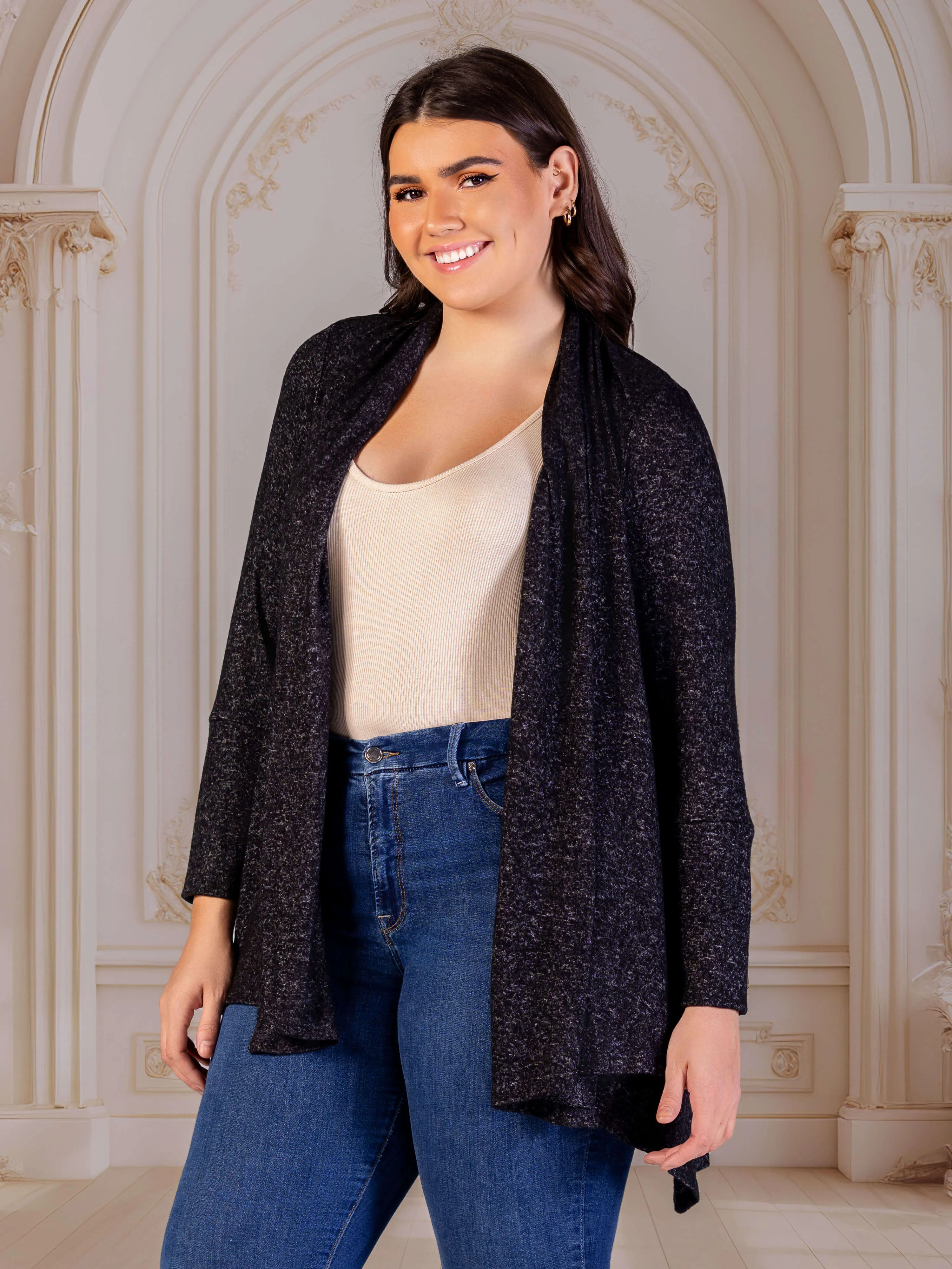 Plus Size Open Front Long Sleeve High Low Cozy Cardigan