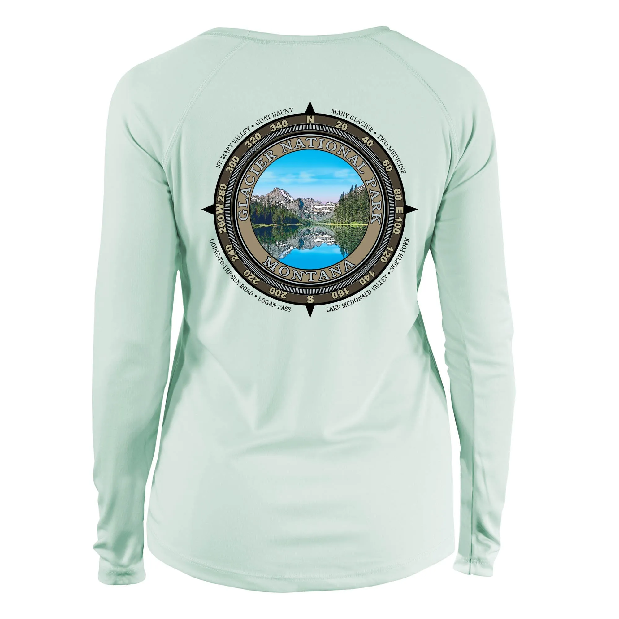 Retro Compass Glacier National Park Long Sleeve Microfiber Women's T-Shirt