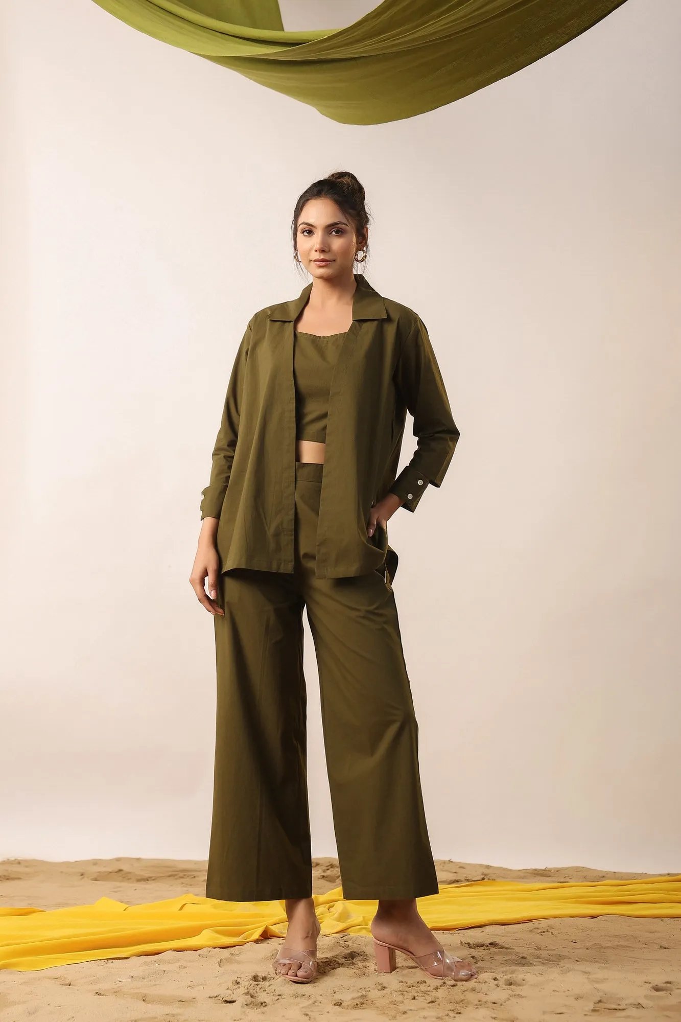 Rifle Green Cotton Three Piece Cotton Coord Set