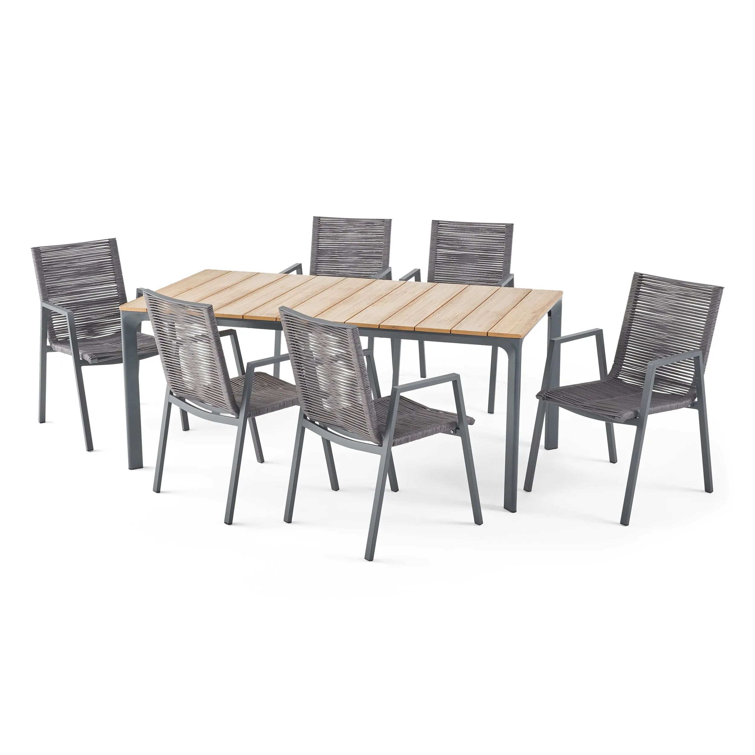 Severide Outdoor Modern 6 Seater Aluminum Dining Set with Eucalyptus Table Top