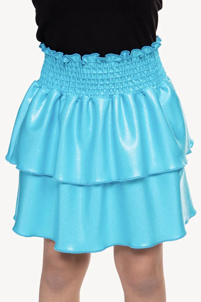 Sleeveless Ribbed Racerback Smocked Skirt Dress - Azure Dream Glitter