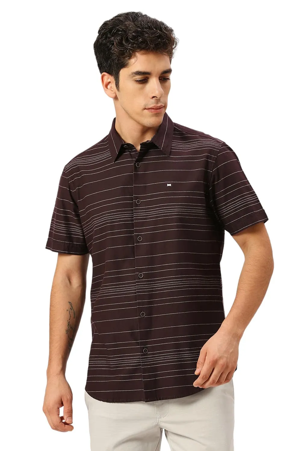 Slim Fit Cotton Grindle Stripe Halfsleeves Shirt