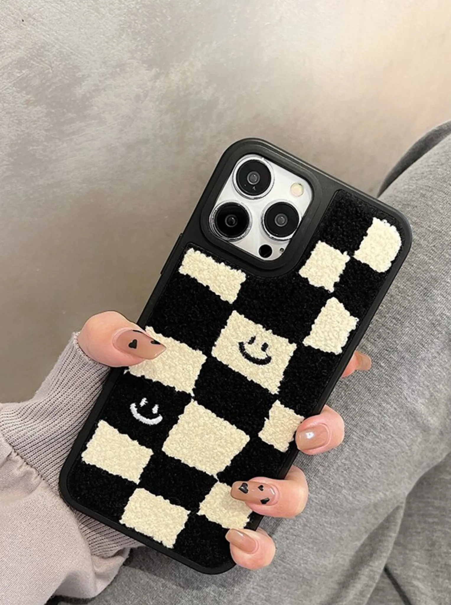 Smiley Checkerboard Embroidered iPhone Case