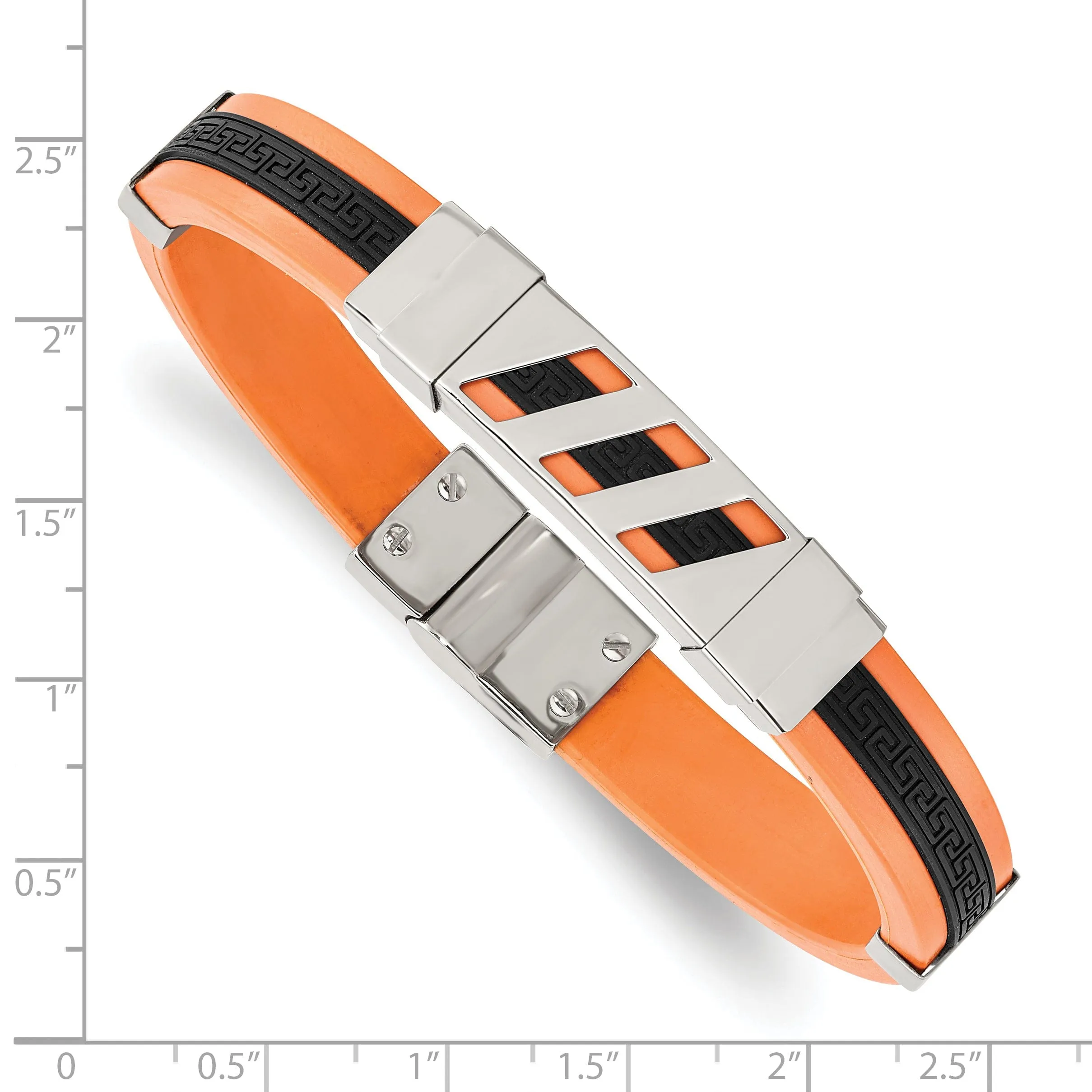 Stainless Steel Black and Orange Rubber Bracelet