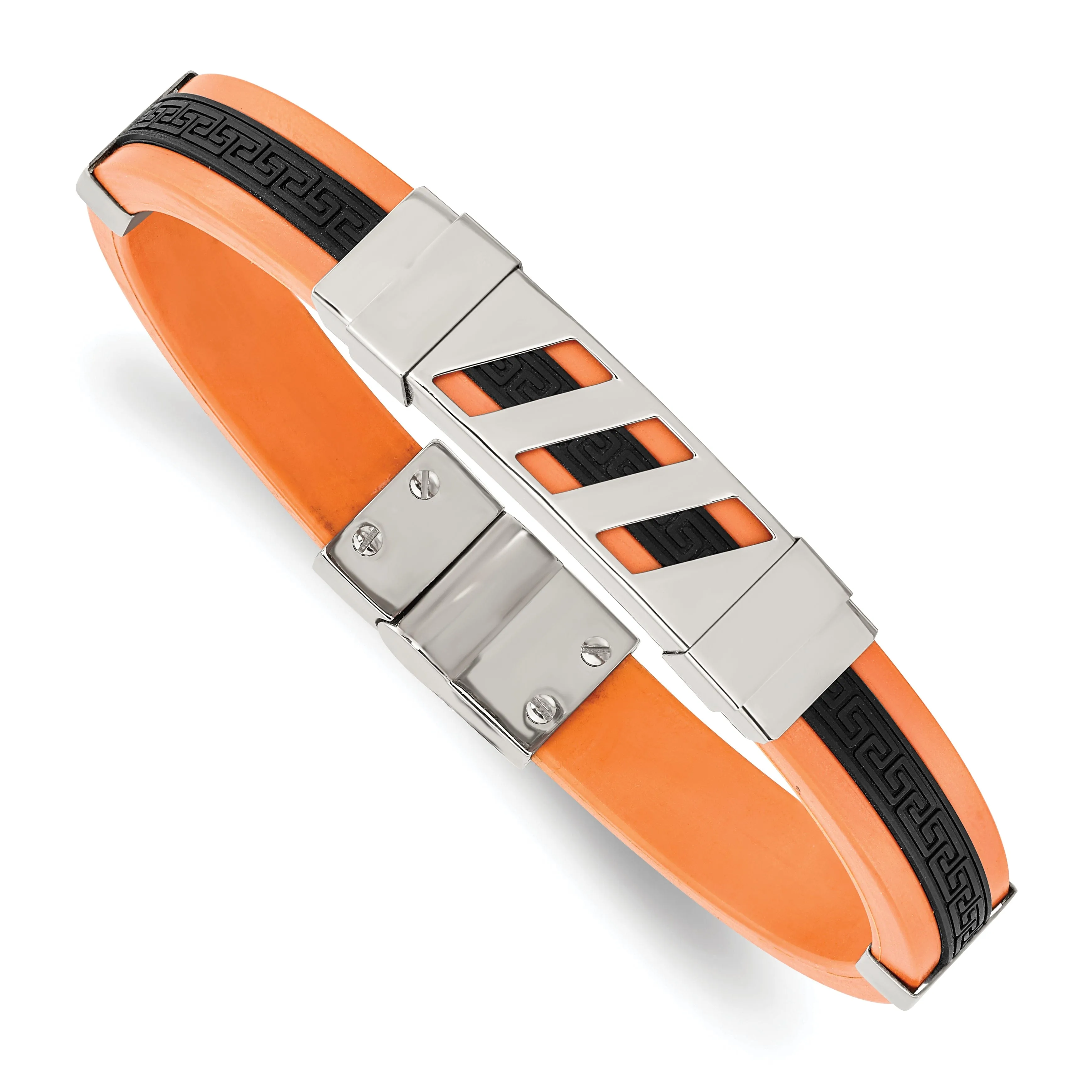 Stainless Steel Black and Orange Rubber Bracelet