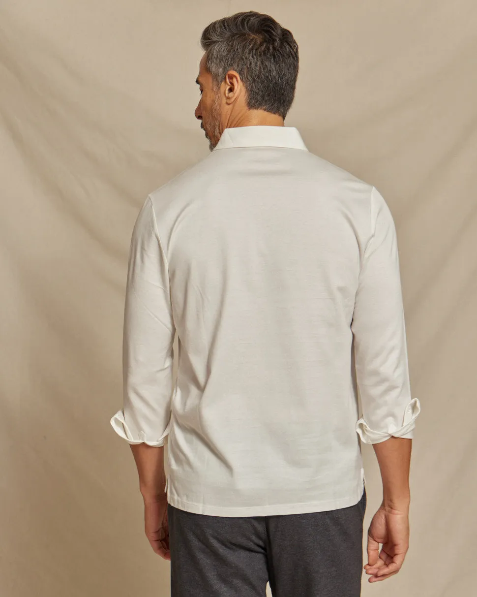 The Oliver - 3BTN Knit Pique LS Polo - White