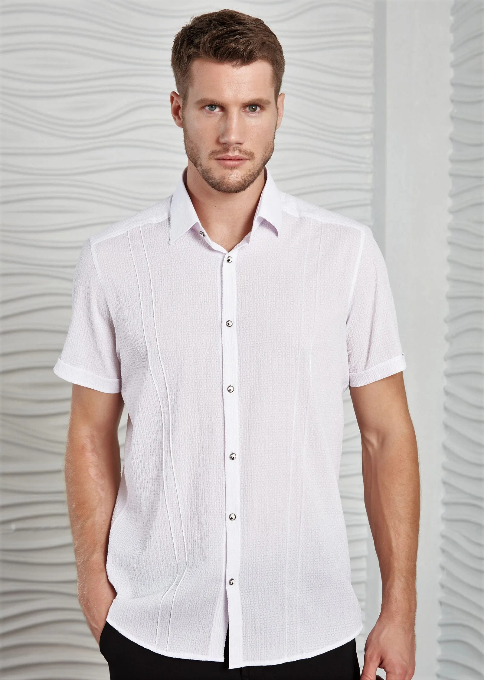 White Seersucker Short Sleeve Shirt