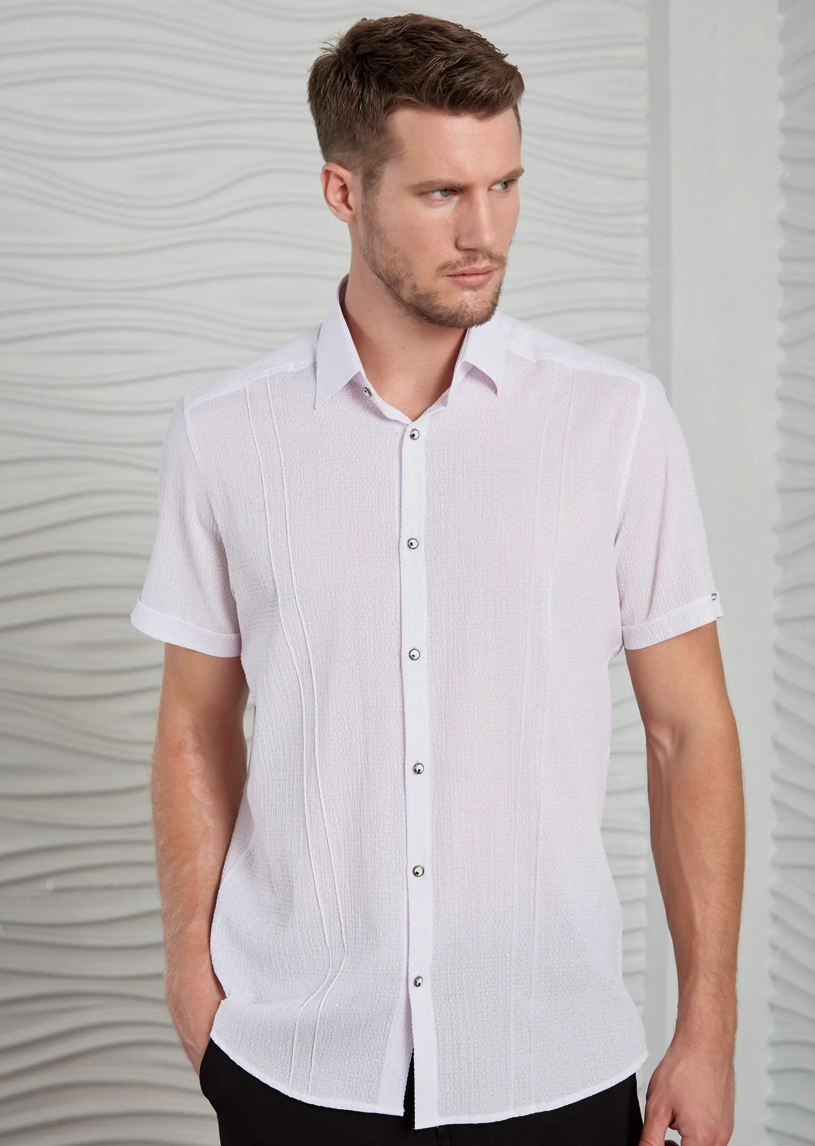 White Seersucker Short Sleeve Shirt