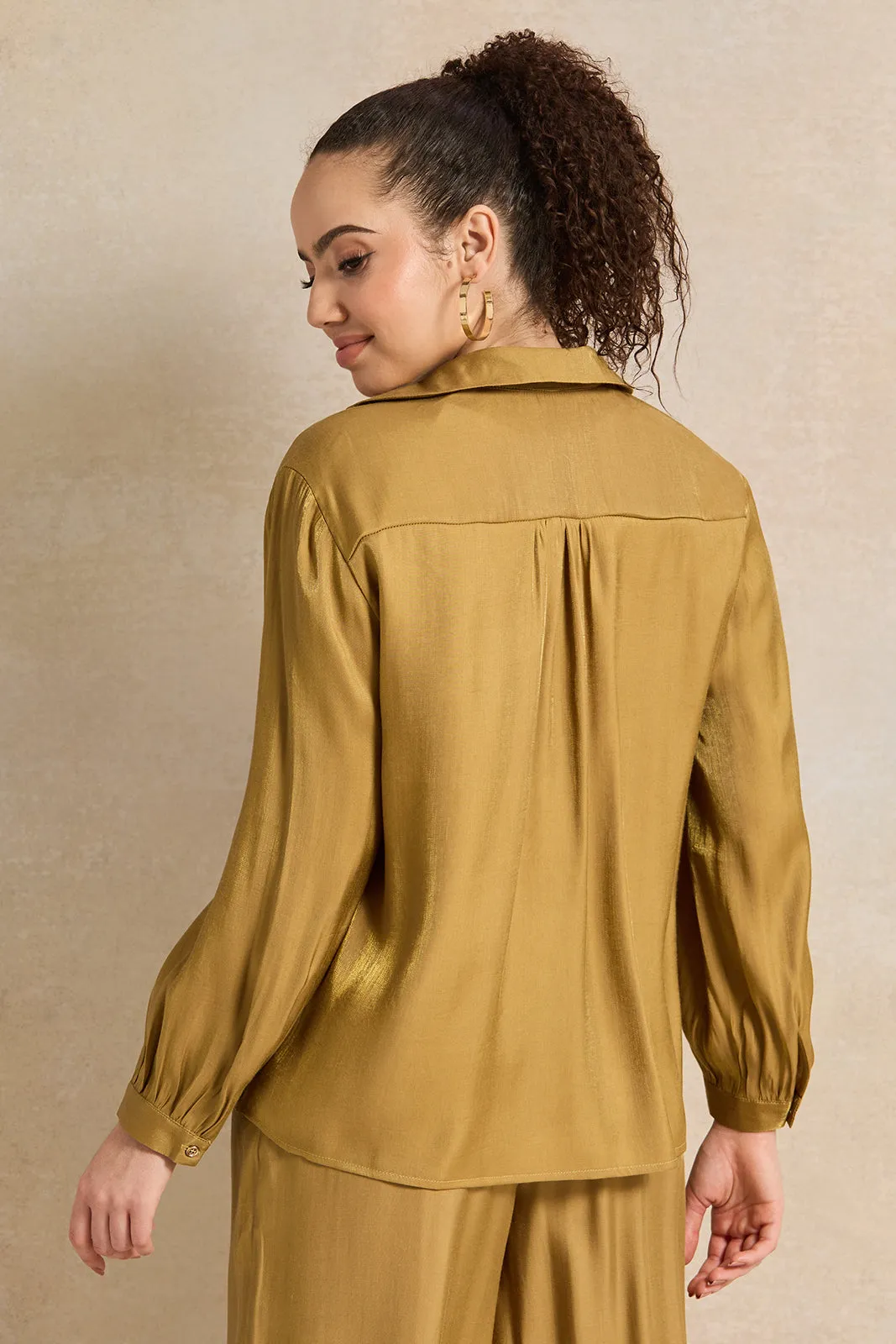 Women Gold Button Down Shirt