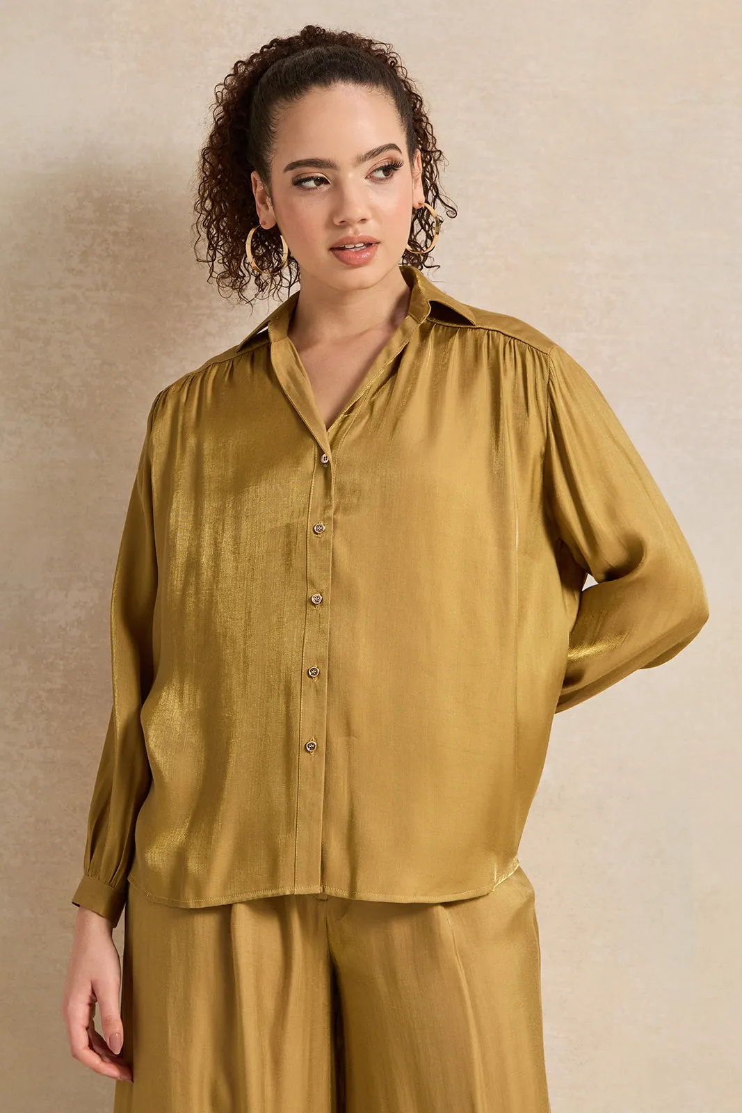 Women Gold Button Down Shirt