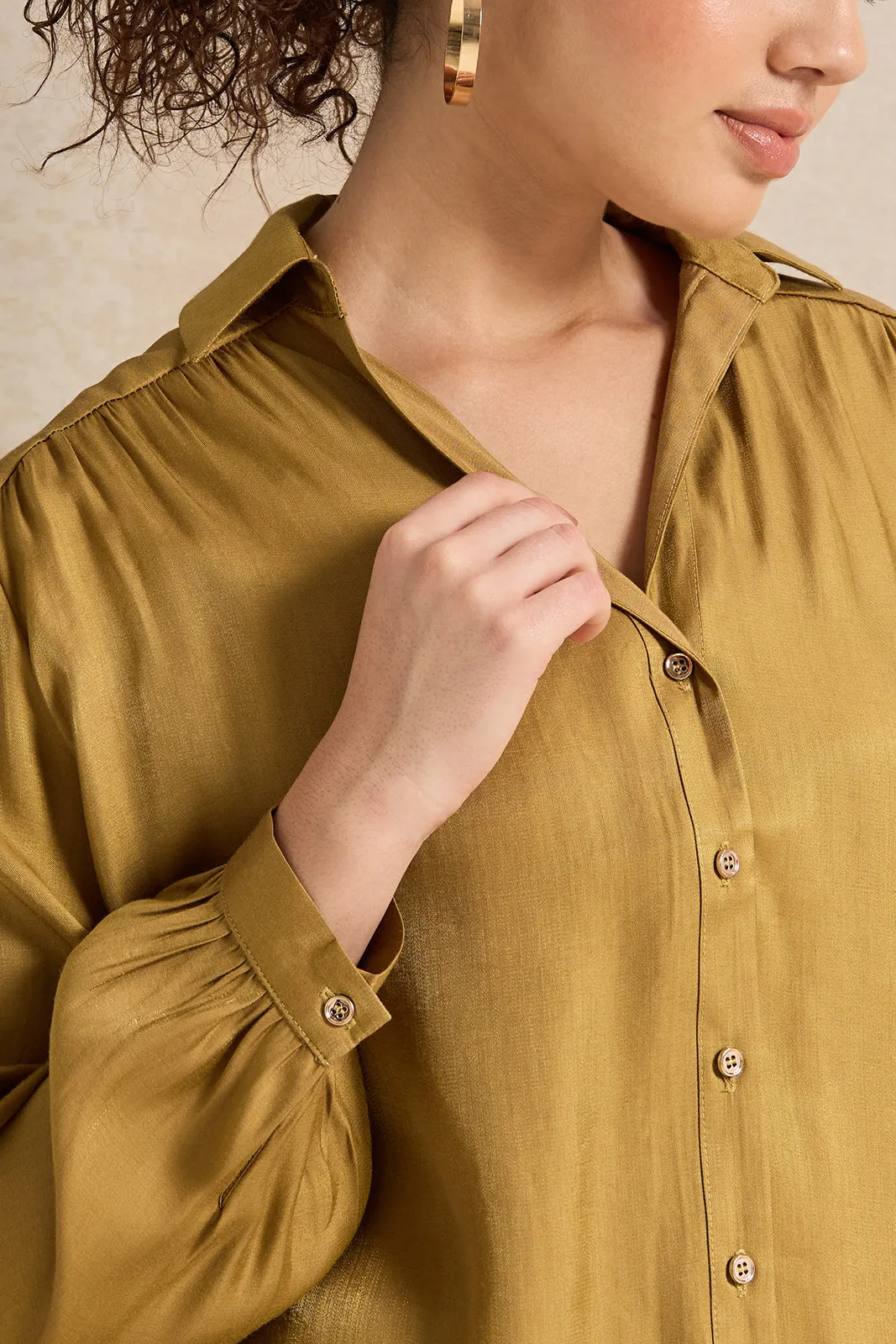 Women Gold Button Down Shirt