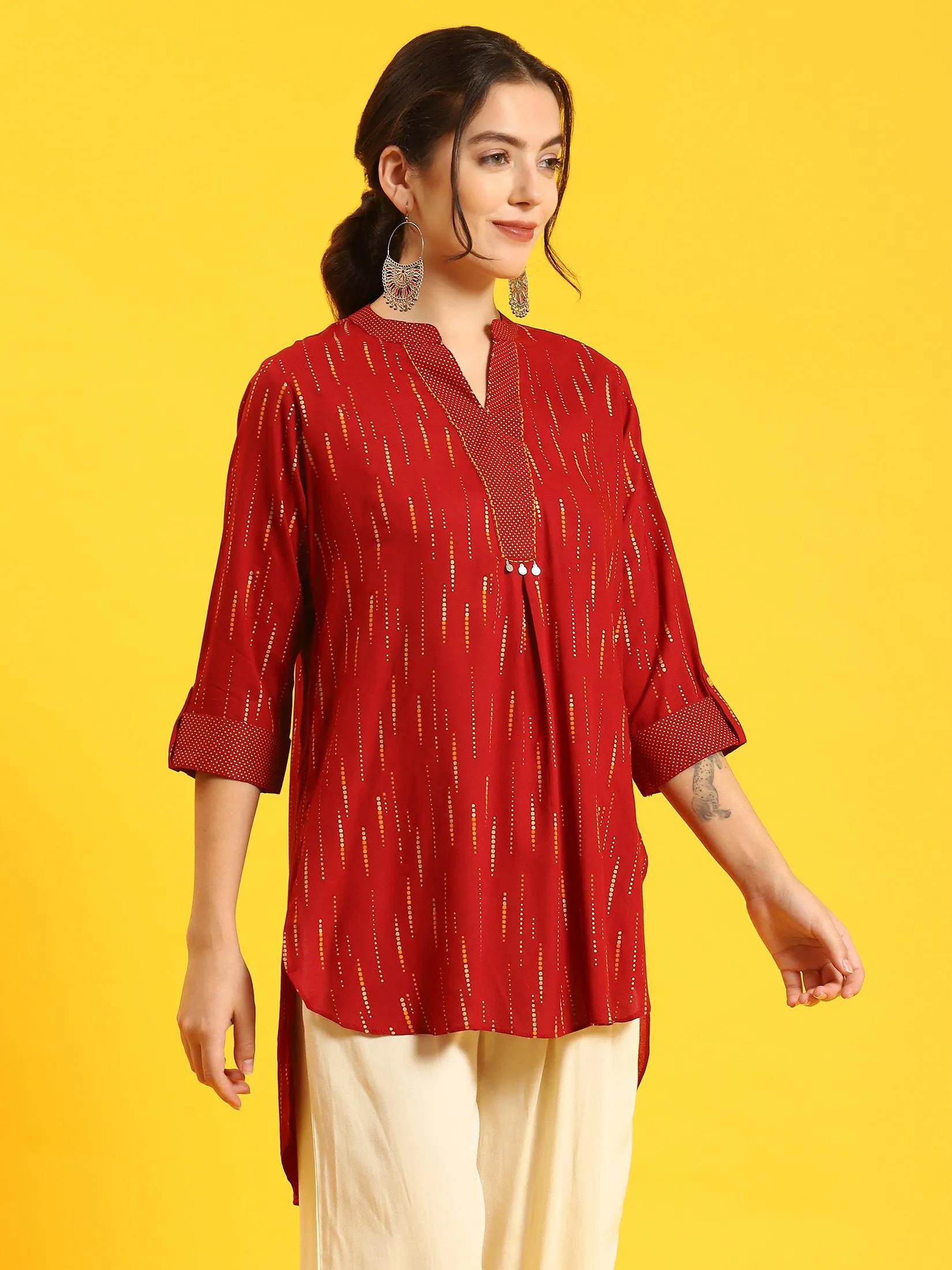 Women Maroon Printed Tunic