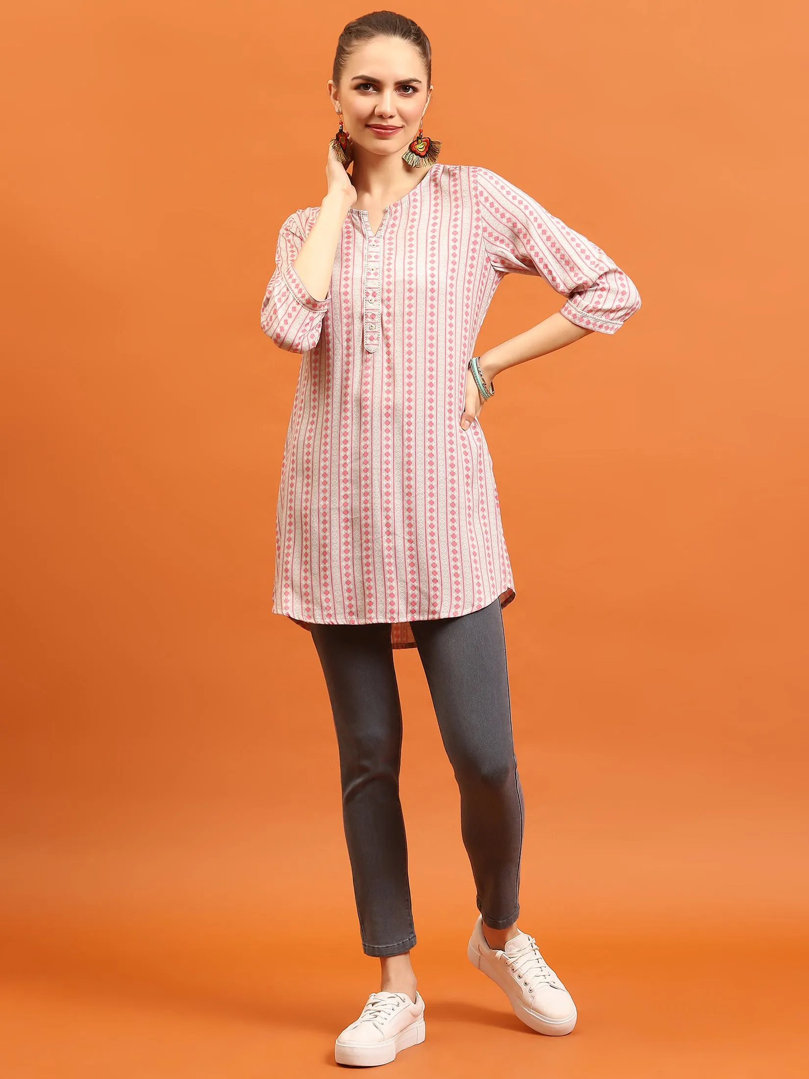 Women Pink Stripe Printed Tunic