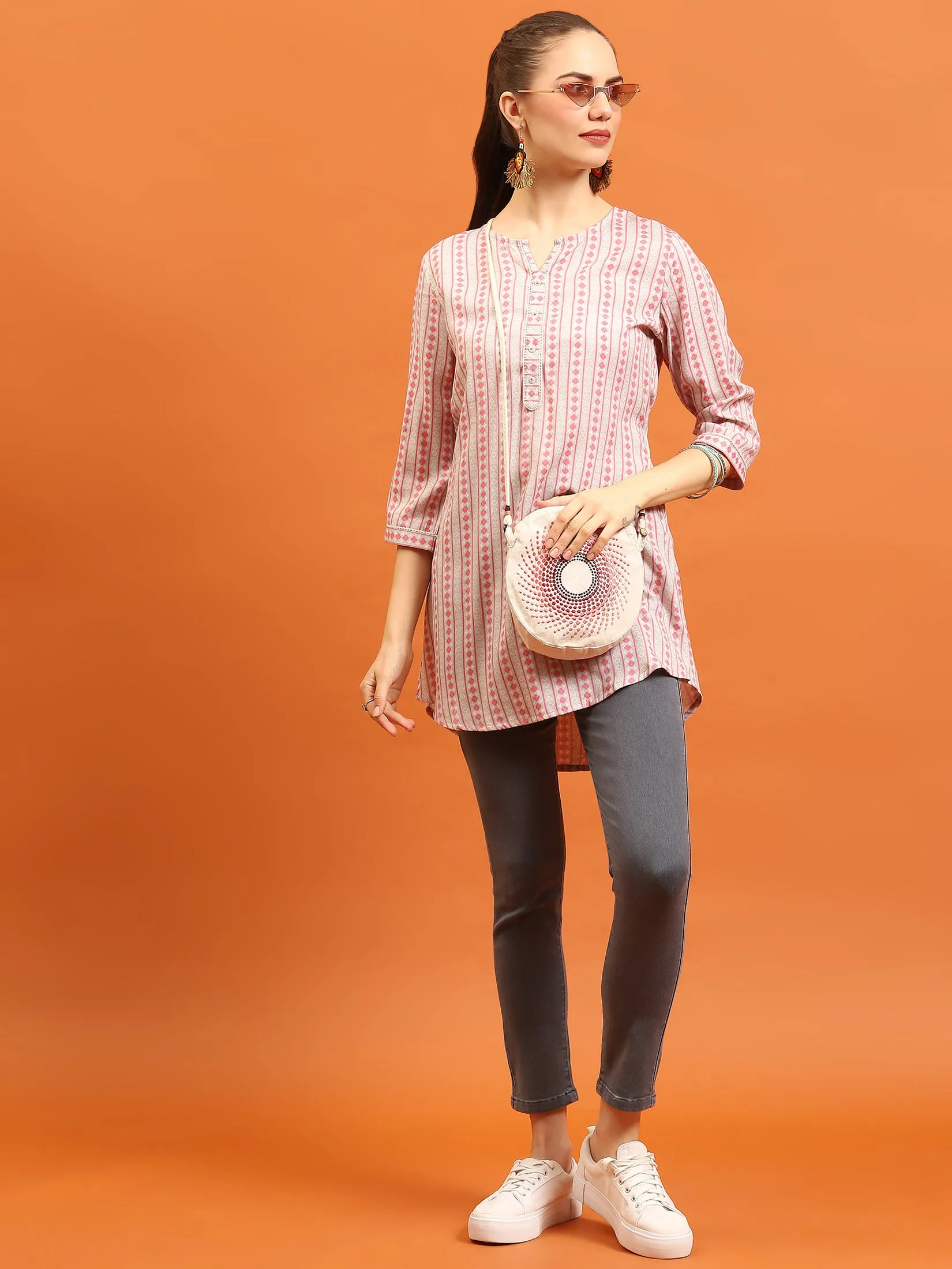 Women Pink Stripe Printed Tunic