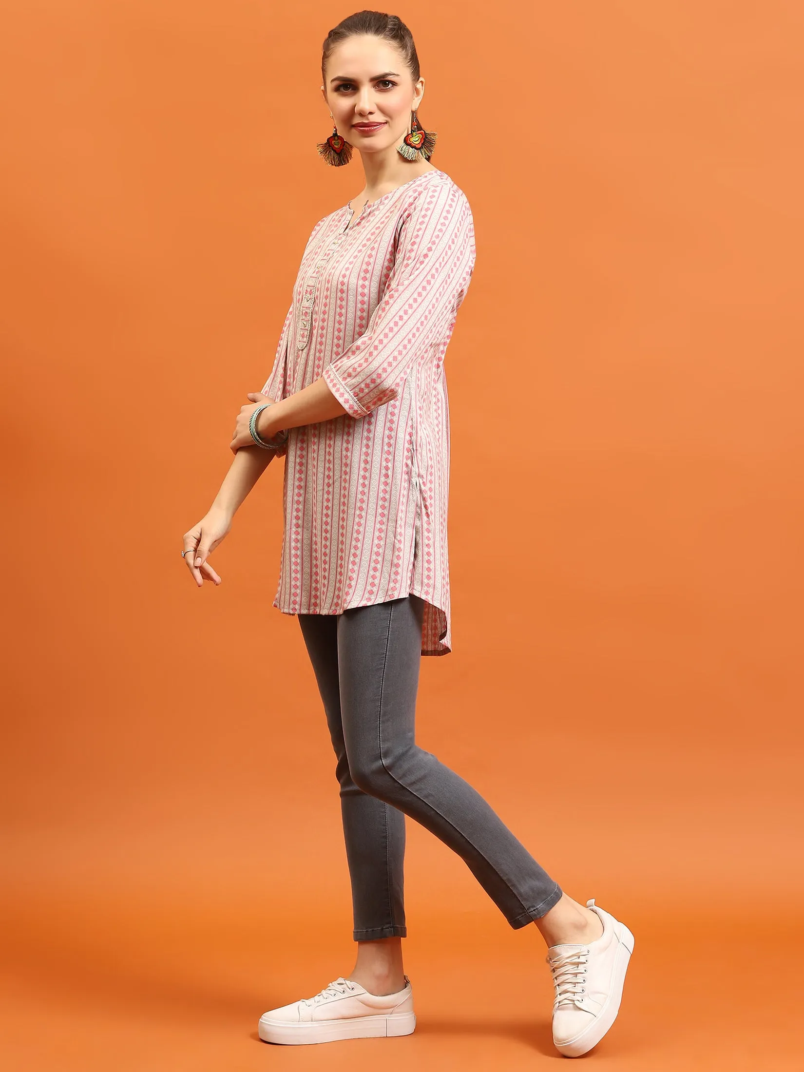 Women Pink Stripe Printed Tunic