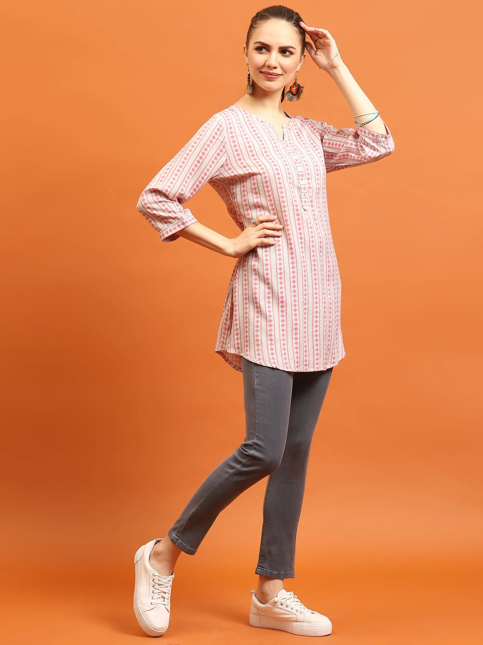 Women Pink Stripe Printed Tunic