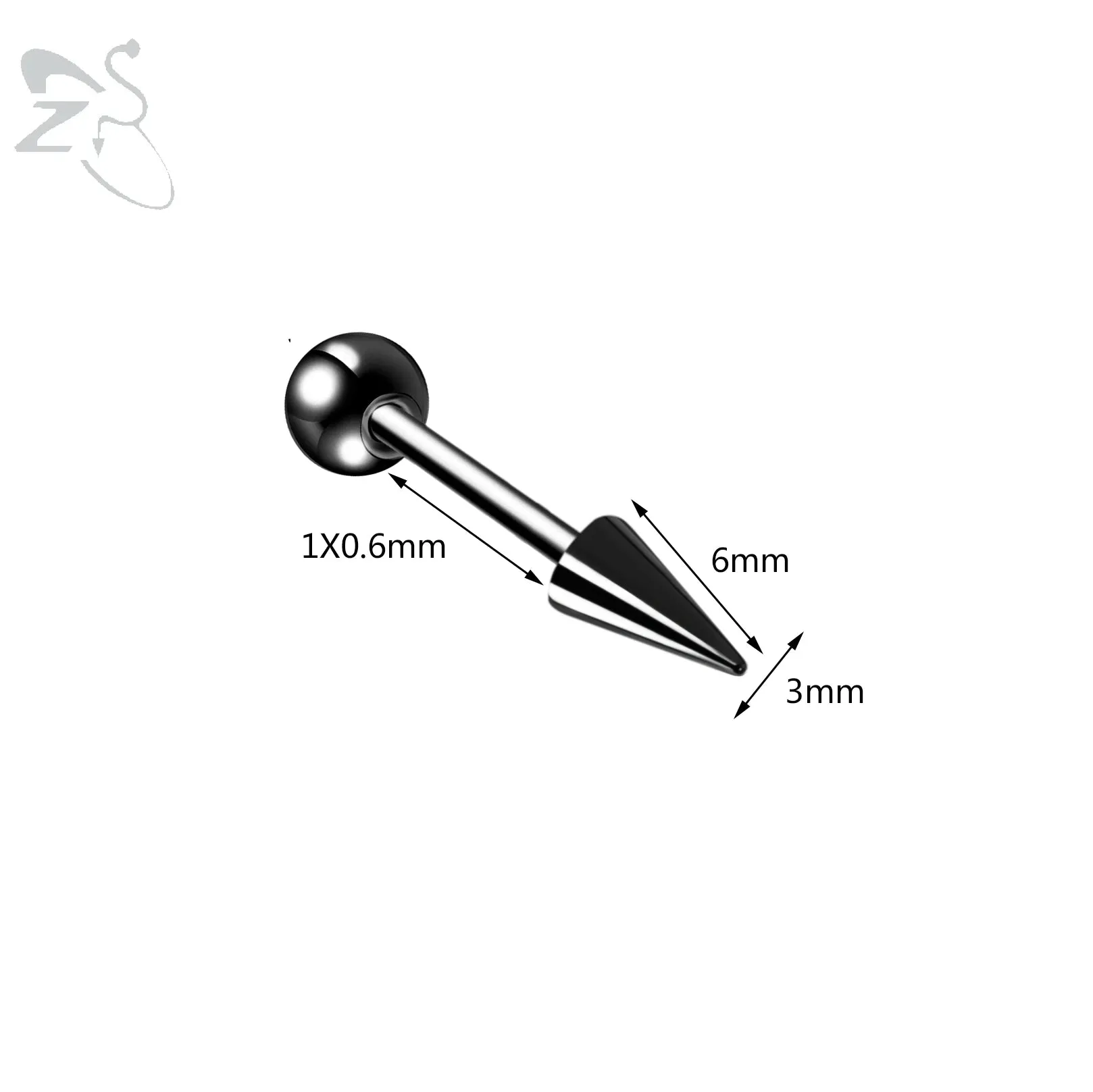 ZS 1PC 18G Spike Cone Earrings Round Ball Spike Stud for Men Women Black Color Cartilage Earring Helix Tragus Piercing  Jewelry