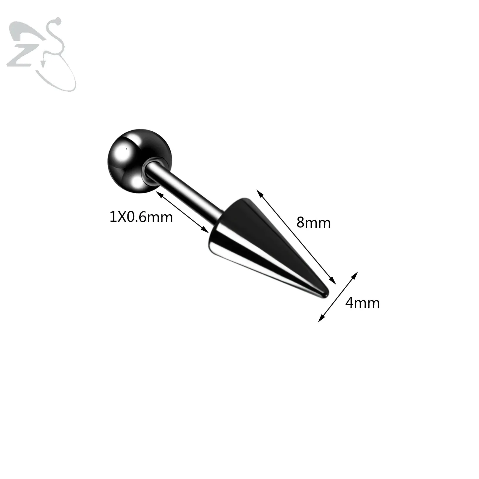 ZS 1PC 18G Spike Cone Earrings Round Ball Spike Stud for Men Women Black Color Cartilage Earring Helix Tragus Piercing  Jewelry